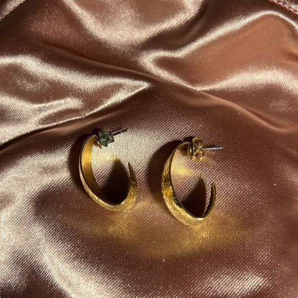 Gold hoop pierced earrings. - Picture 2 of 3